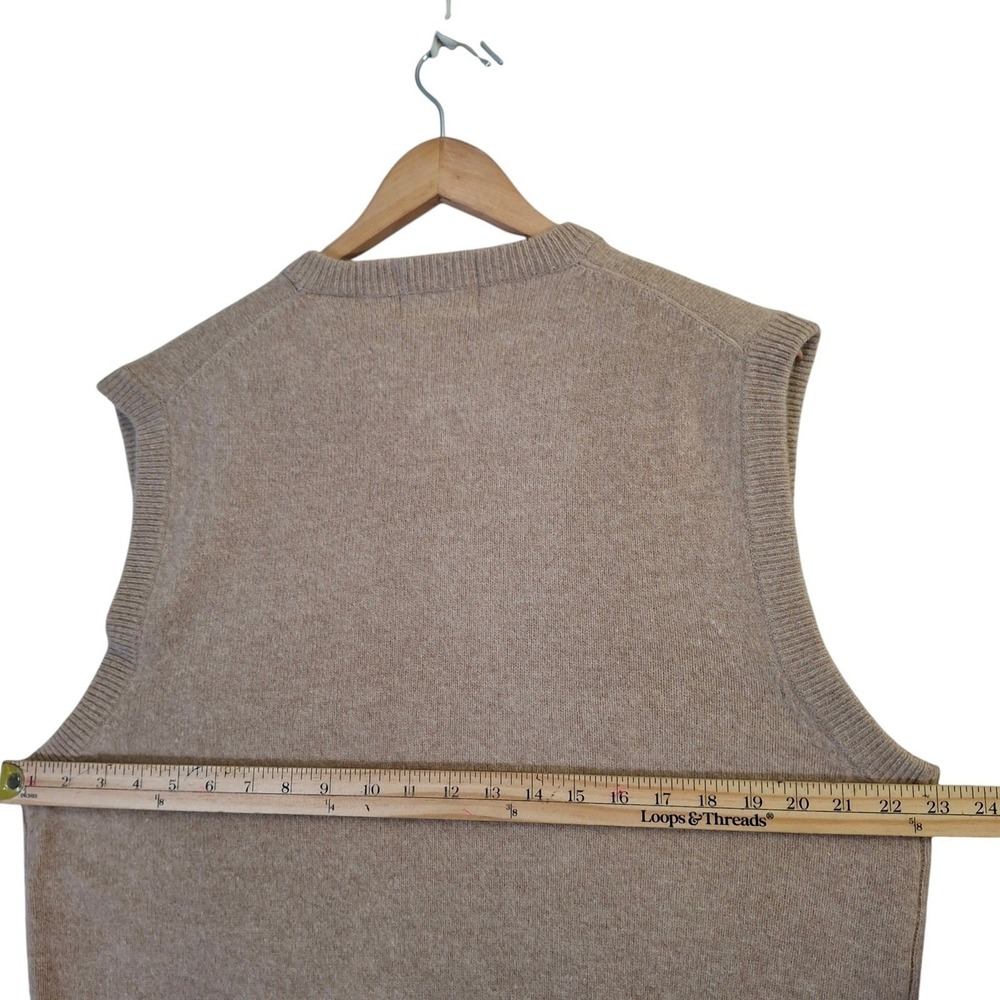 Vintage 80s Lord & Taylor Lambswool V-Neck Sweater Vest Mens Large Tan - Picture 6 of 7